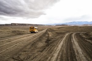 School Bus On Indian Service Route 5010 Near Sanostee, New Mexico