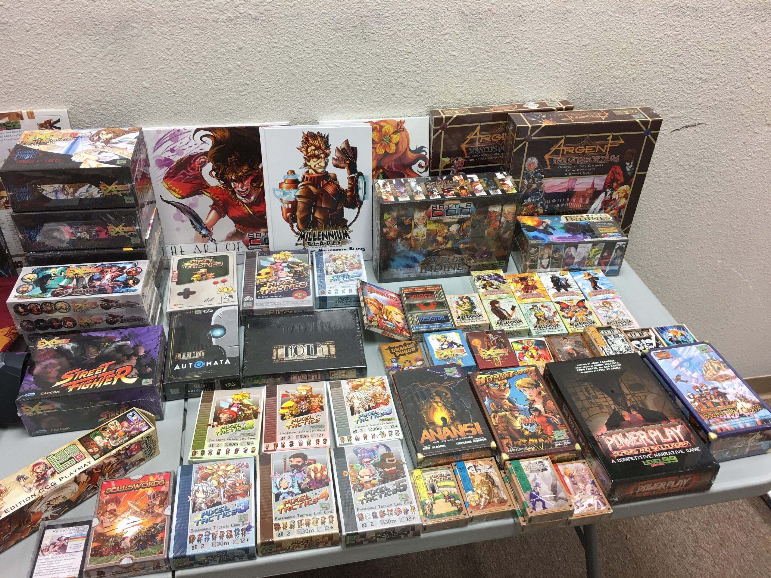 stacks of game boxes on a display table