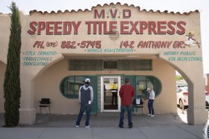 exterior of building with lettering MVD Speedy Title Express