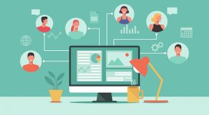 People Connecting And Working Online Together On Computer, Remote Working, Work From Home, Work From Anywhere, New Normal Concept, Vector Flat Illustration