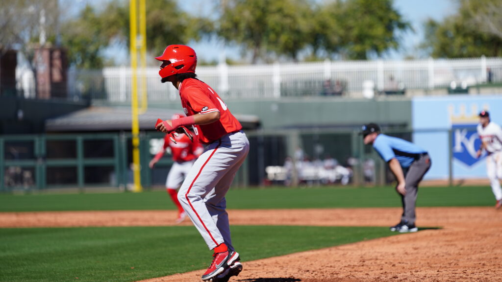 Kamron Willman takes a lead off first base.