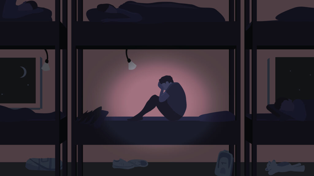 artistic shadow of sad child on bunk