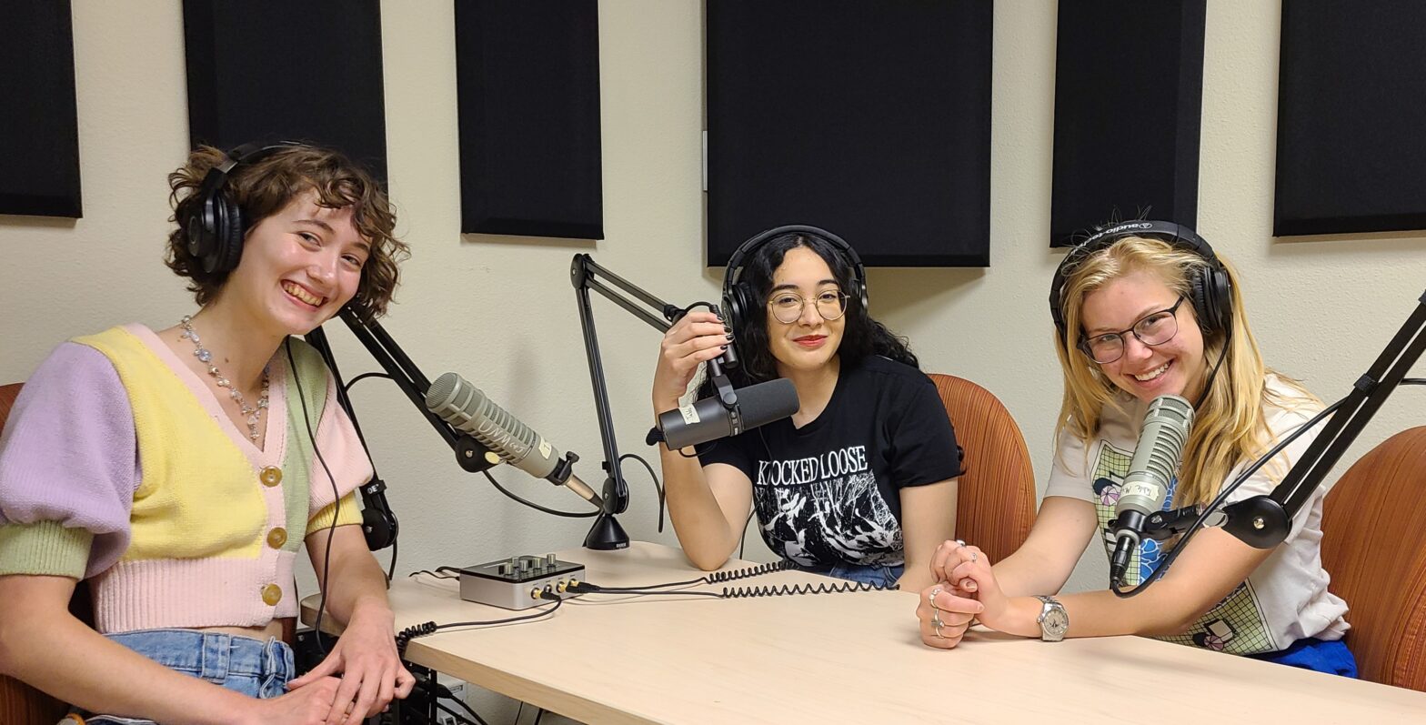 Three women in a radio studio