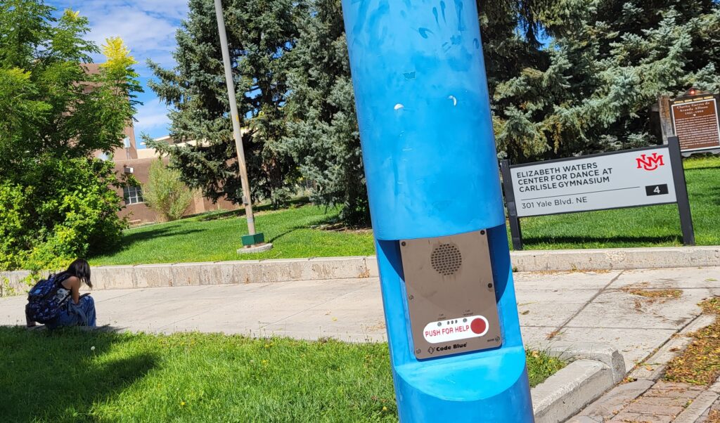 blue pole on campus