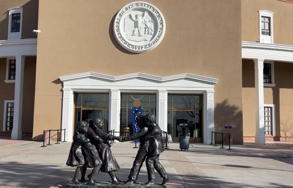 Statue of children playing outside Roundhouse. 