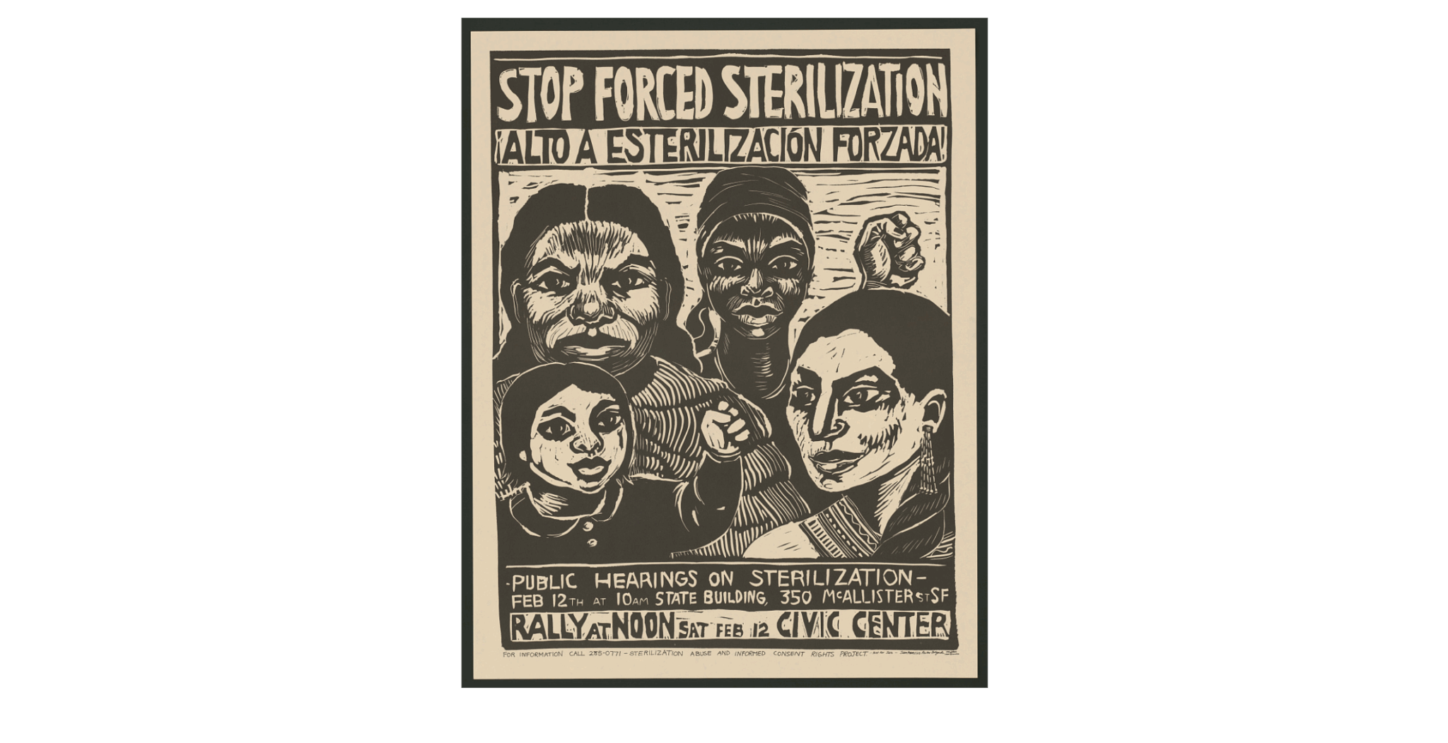 An historical poster from 1977 created by Rachael Romero for the Wilfred Owen Brigade in San Francisco, California.