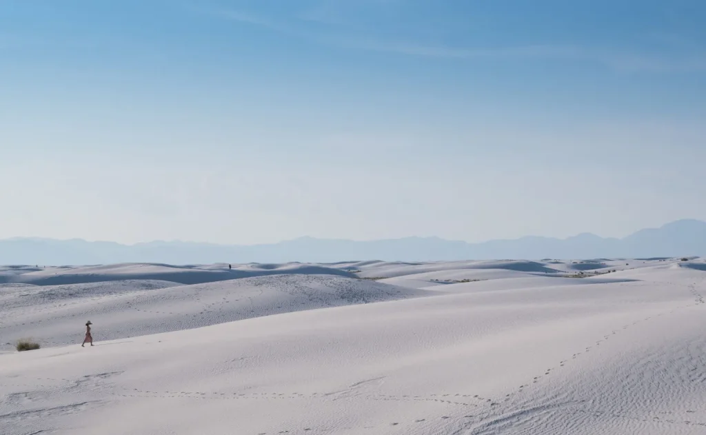 White Sands National Park just outside Alamogordo New Mexico. White Sands is largest gypsum dune field in the world. The area some 275 square miles in the Tularosa Basin according to the National Park Service has been attracting people for 10,000 years. Sunday August 9, 2026.