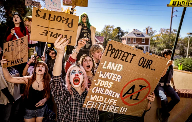‘The people say stop’: New Mexico students walk out to protest data centers